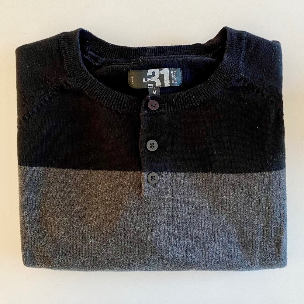 Simons Block Stripe Grey Sweater